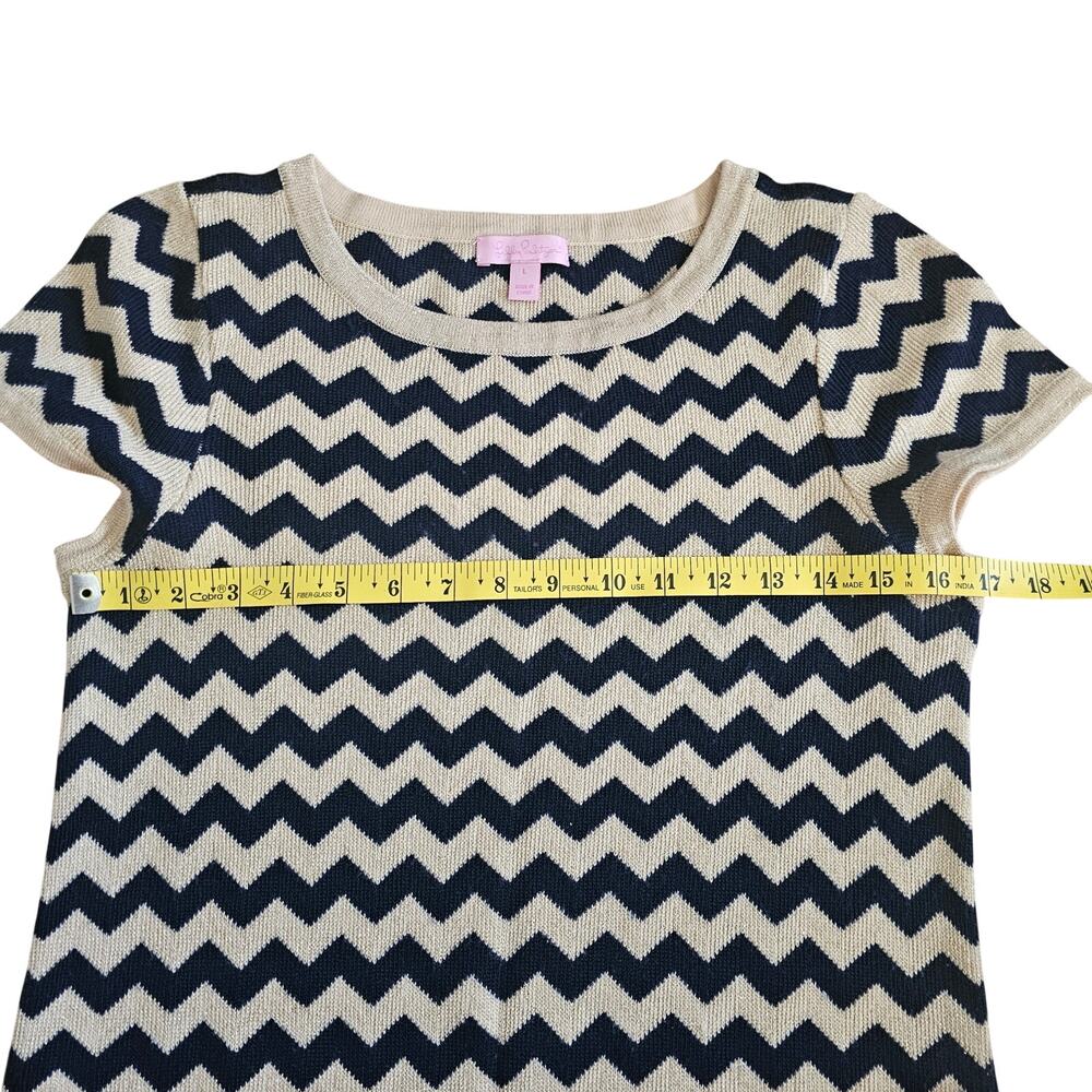 Lilly Pulitzer Chevron Knit Shift Dress Navy Cream Merino Wool Size L - Picture 8 of 9